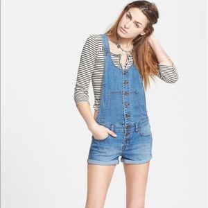 Free People denim shirt overalls